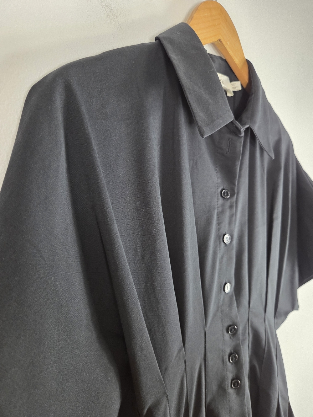 Anthro Exquise Tobie Button Up Pintuck Kimono Sleeve Fit & Flare Shirt Dress - Picture 6 of 14